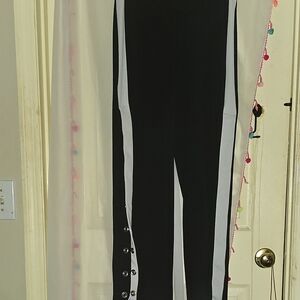 NWOT Boom Boom Jeans Classic Black Trousers With White Stripe And Bottom Snaps